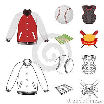 Playground, jacket, ball, protective vest. Baseball set collection icons in cartoon,outline style vector symbol stock Vector Illustration