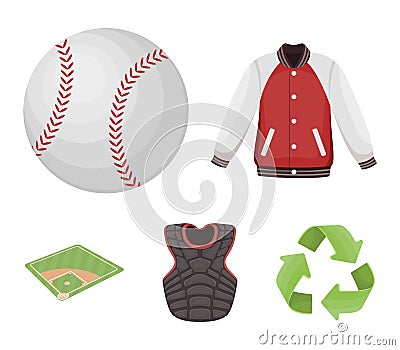 Playground, jacket, ball, protective vest. Baseball set collection icons in cartoon style vector symbol stock Vector Illustration