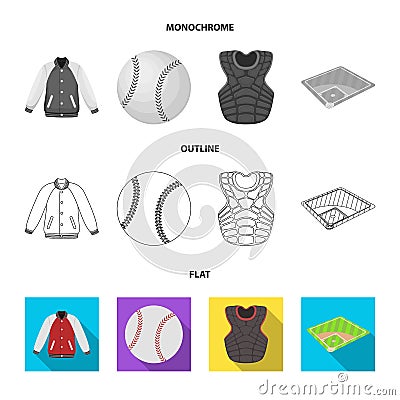 Playground, jacket, ball, protective vest. Baseball set collection icons in flat,outline,monochrome style vector symbol Vector Illustration