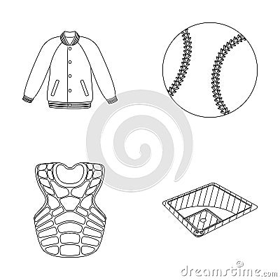 Playground, jacket, ball, protective vest. Baseball set collection icons in outline style vector symbol stock Vector Illustration