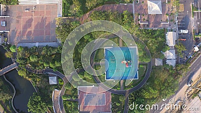 Playground park Drone Ariel view top and tree relax landmark Stock Photo