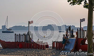 Playground by the sea in a beautiful bay overlooking the sea gulf Editorial Stock Photo