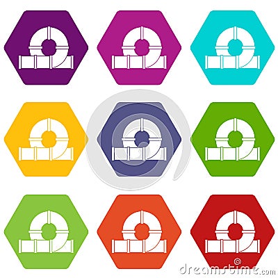 Playground slider water tube icon set color hexahedron Vector Illustration