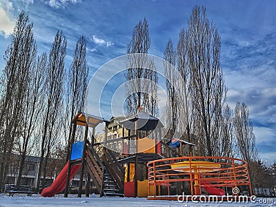 playground with snow Stock Photo