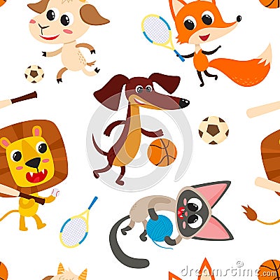 Playing animals with games tools isolated on white Vector Illustration