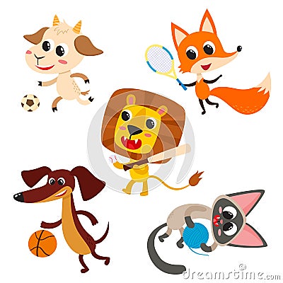 Playing animals with games tools isolated on white Stock Photo