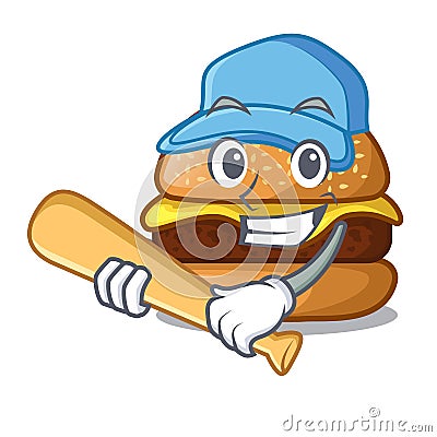 Playing baseball cheese burger isolated on a mascot Vector Illustration