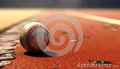 Playing baseball on a dirty infield, hitting the ball with speed generated by AI Stock Photo