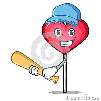 Playing baseball heart lollipop character cartoon Vector Illustration