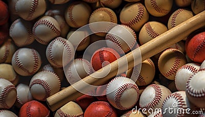 Playing baseball, hitting balls, catching gloves, grass field, team sport generated by AI Stock Photo