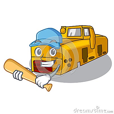 Playing baseball miniature locomotive mine in cartoon shape Vector Illustration