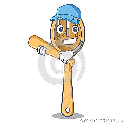 Playing baseball wooden fork character cartoon Vector Illustration