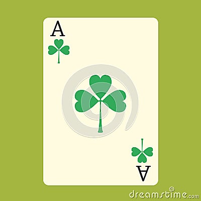 Playing card ACE with a green Shamrock Patrick day Vector Illustration