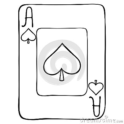 Playing card ace of spades. Face. Divination. Magic tricks. Poker. Bridge Vector Illustration