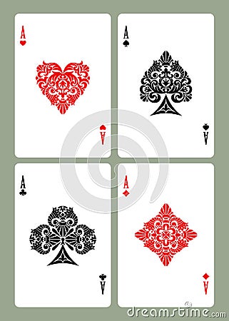 Playing card aces with decorative suit symbols Vector Illustration