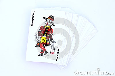 The playing card of club with joker isolated in white background Editorial Stock Photo