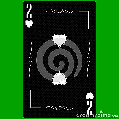 Playing card Deuce of Hearts, black and white modern design. Standard size poker, poker, casino, . 3D render, 3D illustration Cartoon Illustration