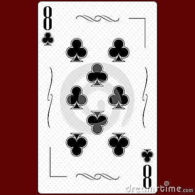 Playing card Eight clubs suit 8, black and white modern design. Standard size poker, poker, casino. 3D render, 3D illustration Cartoon Illustration