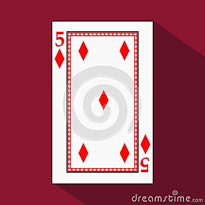 Playing card. the icon picture is easy. DIAMONT FOUR 5 with white a basis substrate. illustration on red background. applic Cartoon Illustration