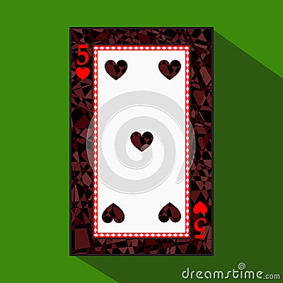 Playing card. the icon picture is easy. HEART FOUR 5 about dark region boundary. a illustration on green background. applic Cartoon Illustration