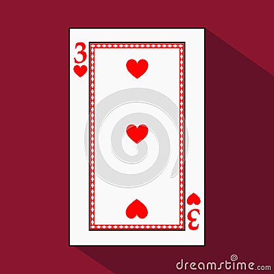 Playing card. the icon picture is easy. HEART THIRD3 with white a basis substrate. illustration on red background. applicat Cartoon Illustration