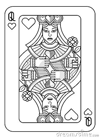 Playing Card Queen of Hearts Black and White Vector Illustration