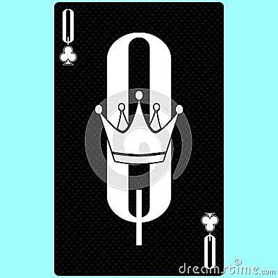 Playing card Queen suit of clubs, black and white modern design. Standard size poker, poker, casino. 3D render, 3D illustration Cartoon Illustration