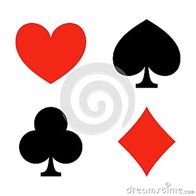 Playing card suits. Game. Casino icons. Heart, diamond, club and spade. Vector illustration Vector Illustration