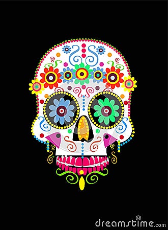 Vector illustration Day of the Dead Dia de los Muertos sugar skull, colorful Cartoon Illustration