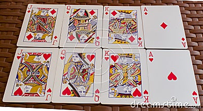 Playing cards with ace, king , queen and joker Stock Photo