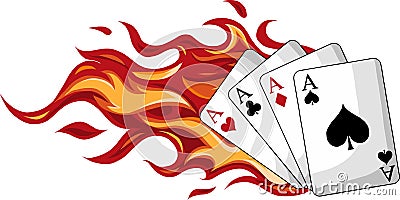 Playing cards arranged in a fan shape. 4 aces. Vector Illustration