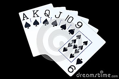 Playing cards on a black background, concept of grat and win Stock Photo