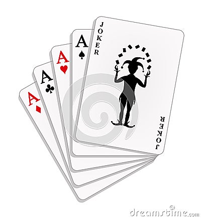 Playing cards - four aces and a joker Vector Illustration