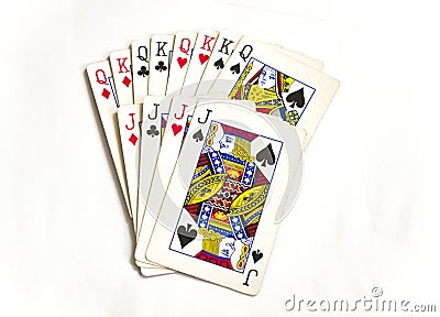 Playing cards with king, queen and joker Stock Photo