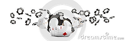 Playing cards and poker chips fly casino wide banner. Casino roulette concept on white background. Poker casino vector Vector Illustration