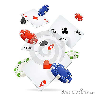 Playing Cards and Poker Chips Fly. Vector Vector Illustration