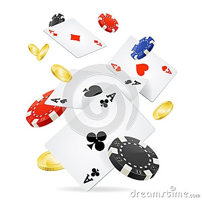 Playing Cards and Poker Chips Fly. Vector Vector Illustration