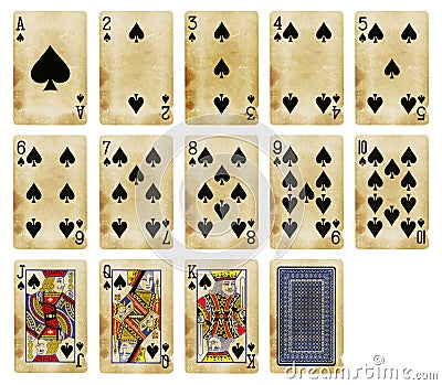 Playing cards of Spades suit, isolated on white Stock Photo