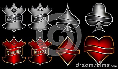 Playing cards symbols with emblems Vector Illustration