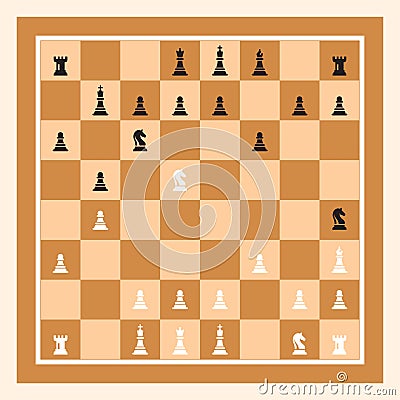 Playing Chess Game With Brown Chess Board. Chess Figures King, Queen, Bishop, Knight, Rook, Pawn Vector Illustration