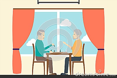 Playing chess in nursing home. Seniors Vector Illustration