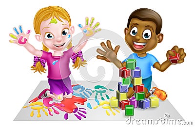 Playing Children Vector Illustration