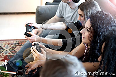 Playing a console game Stock Photo