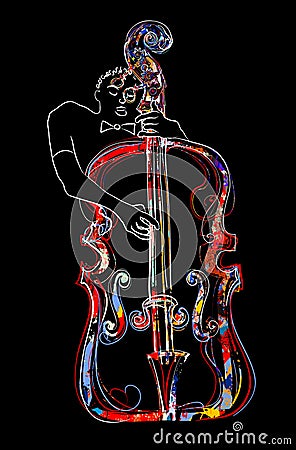 Playing double bass . Classical musician jazz bassist Vector Illustration