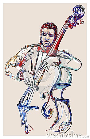 Playing double bass . Classical musician jazz bassist Vector Illustration