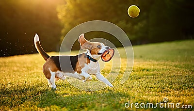 Playing fetch with agile dog. Playing fetch with agile Beagle dog Stock Photo