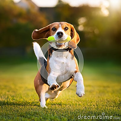 Playing fetch with agile dog. Playing fetch with agile Beagle dog Stock Photo