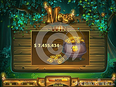 Playing field mega win window Shadowy forest GUI Vector Illustration