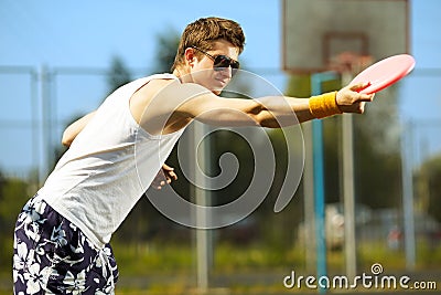 Playing frisbee Stock Photo