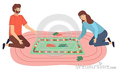 Playing game with cards, playing chips, monopoly game concept, woman and man spend interesting time Cartoon Illustration